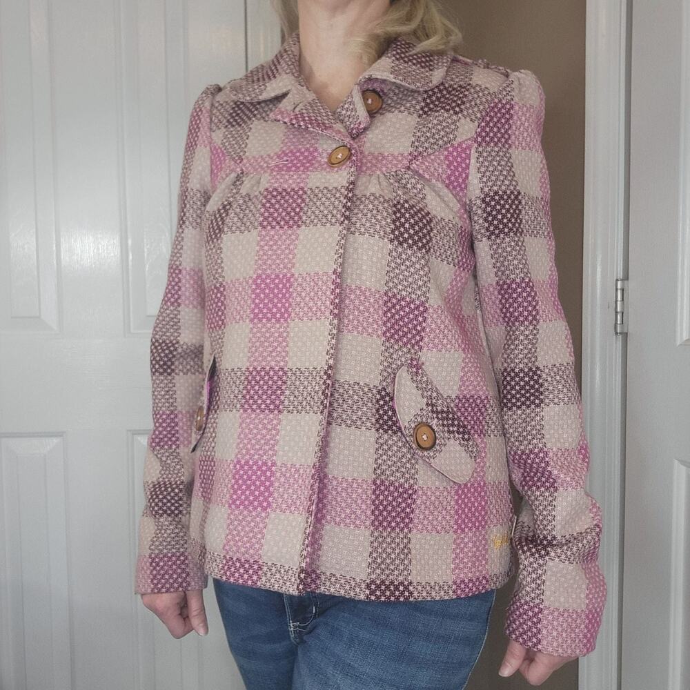 Billabong jacket pink plaid silky floral lining medium